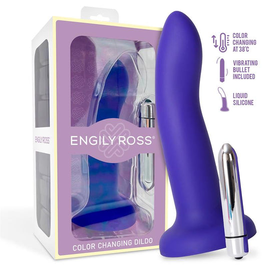 Dildo con Vibracion que Cambia de Color Azul a Purpura Talla M 17 cm