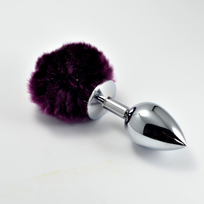 Plug Anal de Metal con Pompon Purpura Talla L