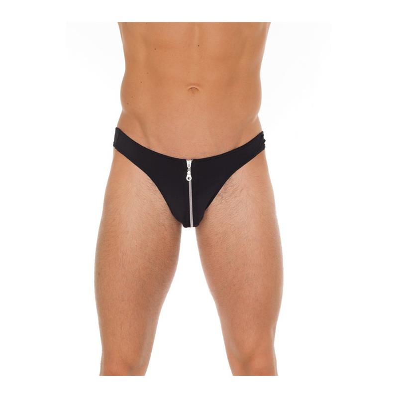 Tanga con Cremallera Negro Talla Unica