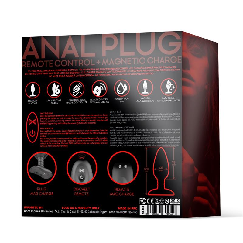 Asher Plug Anal con Control Remoto USB Magnetico Negro