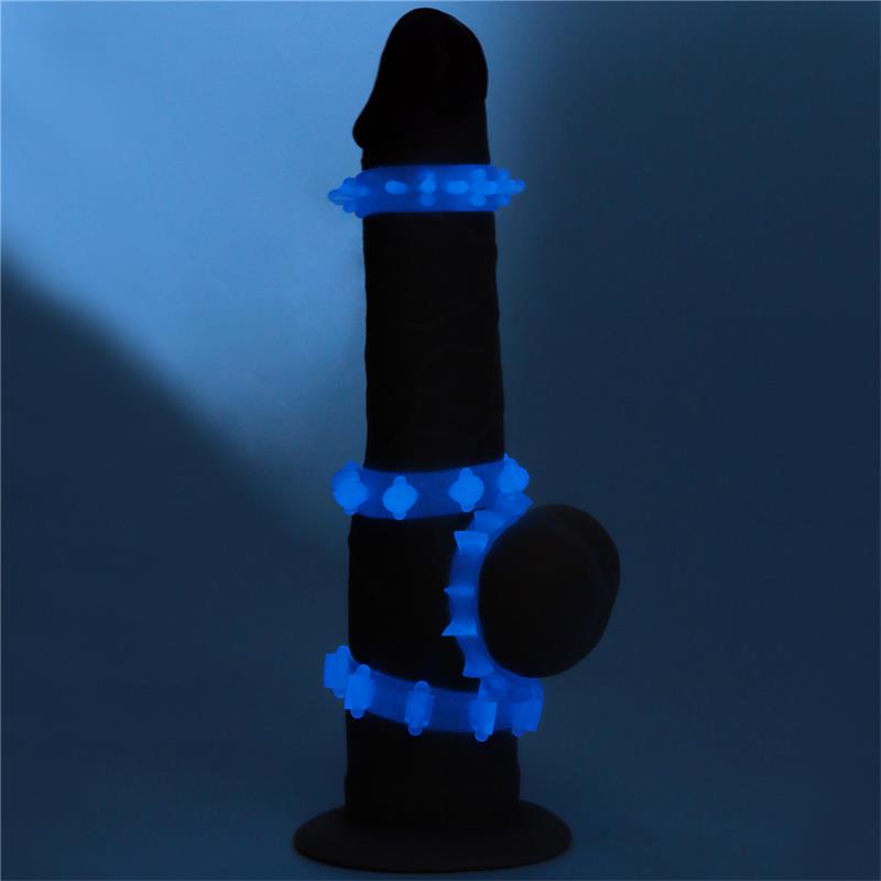 Lumino Play Set 4 Anillo para el Pene Luz Azul