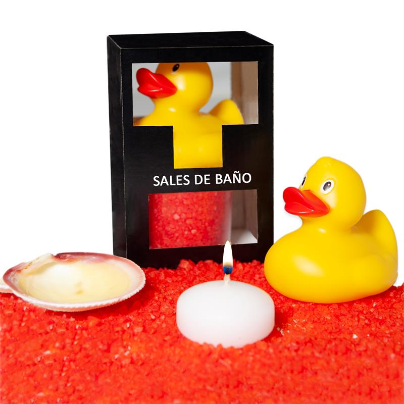 Set Sales Bano Aroma Frutos Rojos Pato Vela y Concha 150 gr