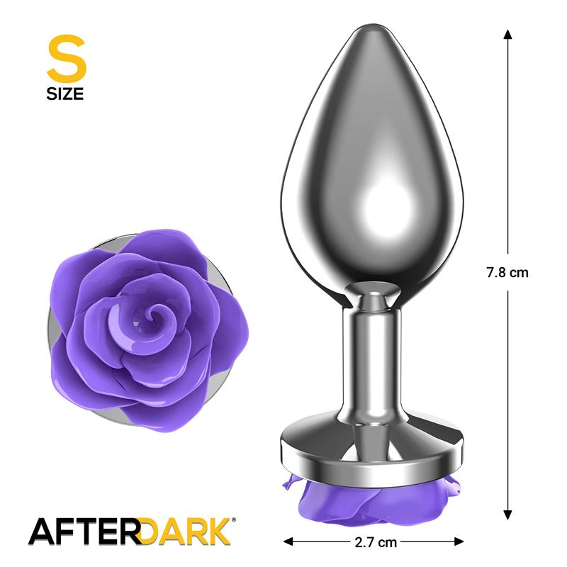 Plug Anal de Metal con Rosa Purpura en la Base Talla S