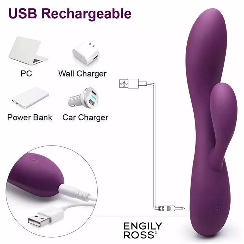 Bacall 30 Vibrador Silicona Liquida Inyectada Doble Motor USB Purpura